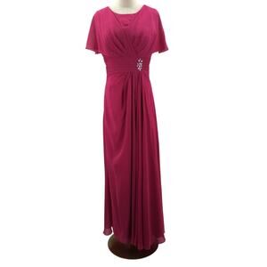 FORMAL 8 M fuchsia pink mother of bride beaded v neck chiffon maxi dress NEW b32